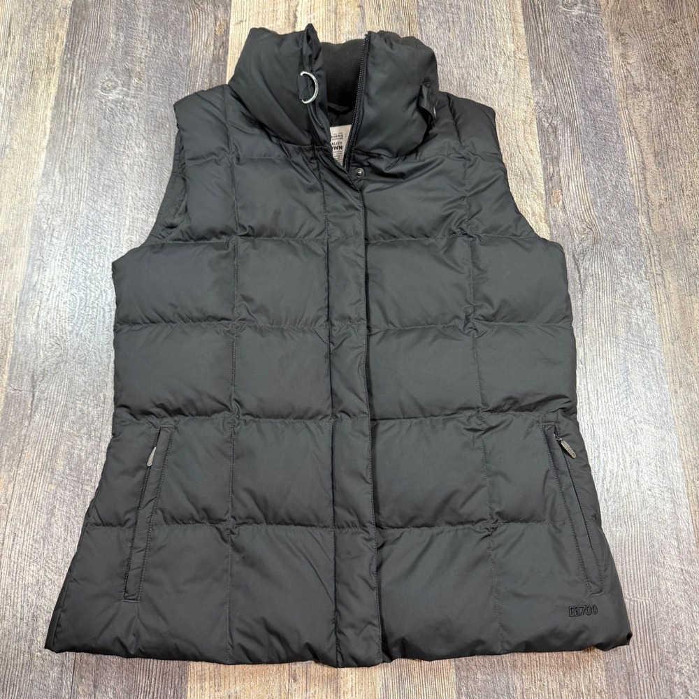 Eddie Bauer Puffer Vest Women M Black EB700 700 Fill Down Quilted Full Zip Snap